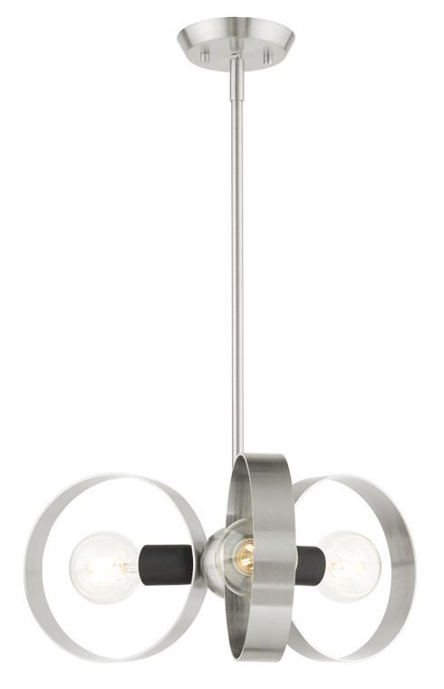 Livex Lighting Modesto Collection  3 Light Brushed Nickel Chandelier in Brushed Nickel with Black Accents 46423-91