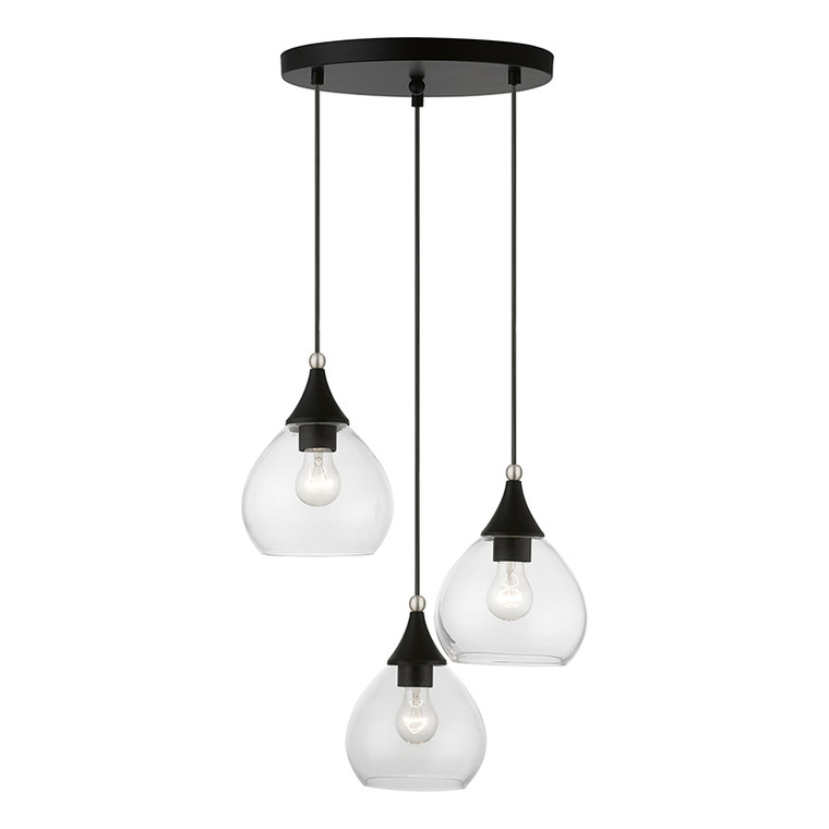 Livex Lighting Catania Collection  3 Light Black with Brushed Nickel Accents Multi Pendant in Black with Brushed Nickel Accents 46503-04