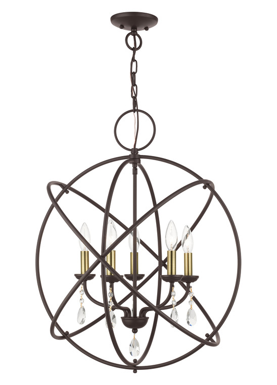 Livex Lighting Aria Collection  5 Light Bronze Chandelier in Bronze with Antique Brass Candles 40905-07