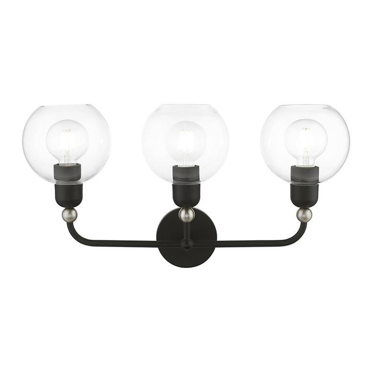 Livex Lighting Downtown Collection  3 Light Black with Brushed Nickel Accents Sphere Vanity Sconce in Black with Brushed Nickel Accents 16973-04
