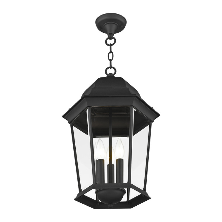 Livex Lighting Hamilton Collection  3 Light Textured Black Outdoor Pendant Lantern in Textured Black 7569-14