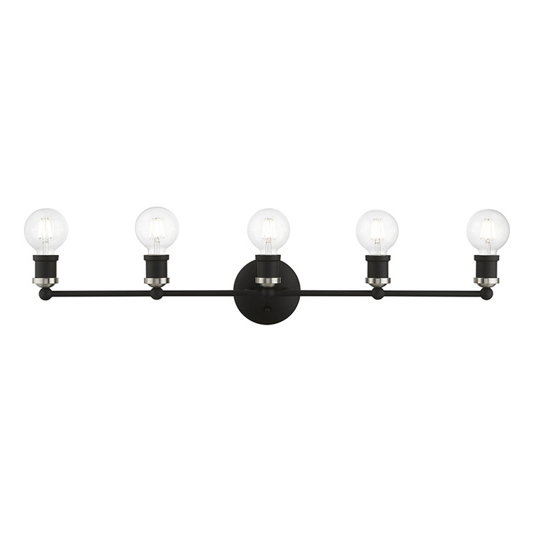 Livex Lighting Lansdale Collection  5 Light Black with Brushed Nickel Accents ADA Large Vanity Sconce in Black with Brushed Nickel Accents 14425-04