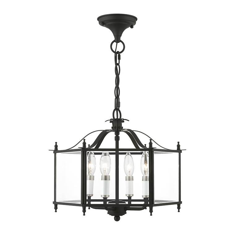 Livex Lighting Livingston Collection  4 Light Black with Brushed Nickel Accents Convertible Pendant / Semi-Flush in Black with Brushed Nickel Accents 4398-04