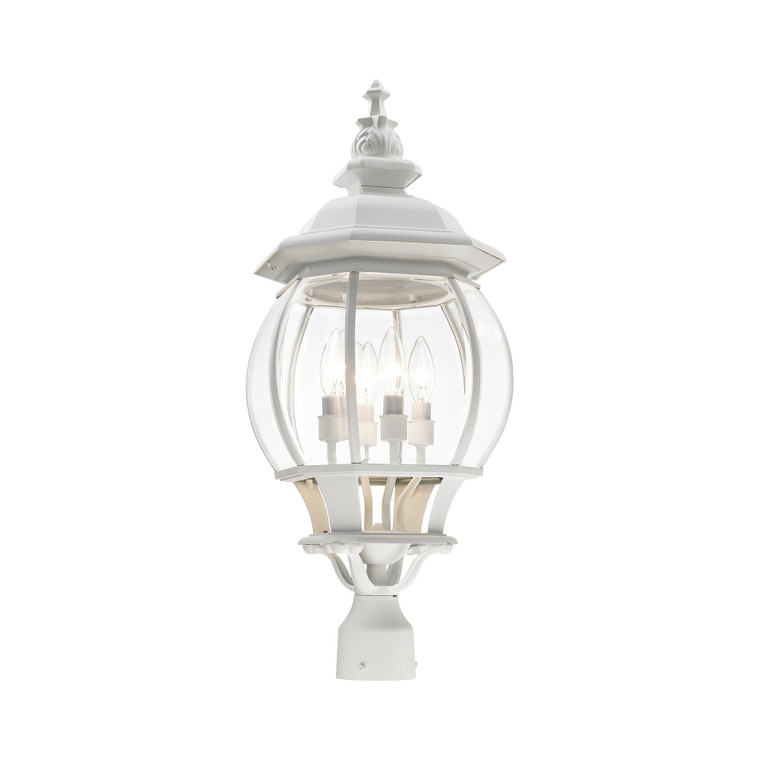 Livex Lighting Frontenac Collection  4 Light Textured White Outdoor Post Top Lantern in Textured White 7703-13