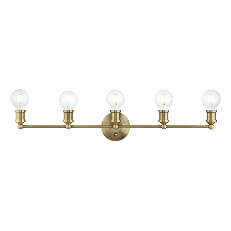 Livex Lighting Lansdale Collection  5 Light Antique Brass ADA Large Vanity Sconce in Antique Brass 14425-01