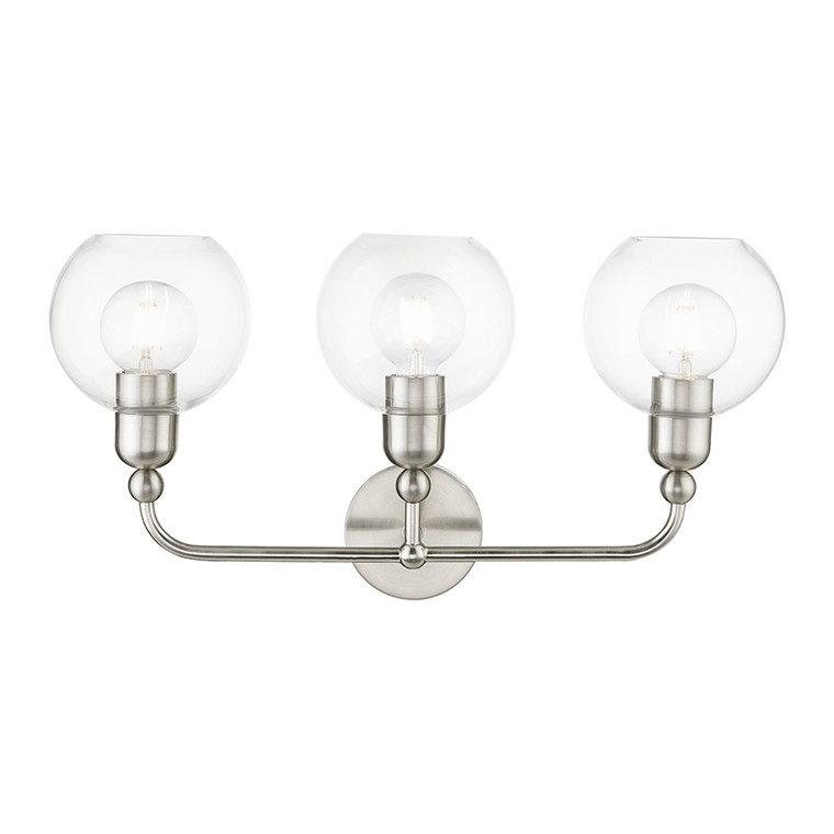 Livex Lighting Downtown Collection  3 Light Brushed Nickel Sphere Vanity Sconce in Brushed Nickel 16973-91