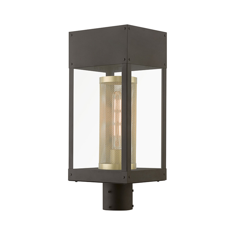 Livex Lighting Franklin Collection  1 Light Bronze with Soft Gold Candle Outdoor Post Top Lantern in Bronze with Soft Gold Candle 20763-07