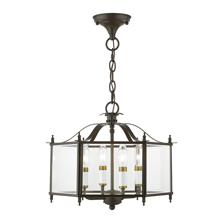 Livex Lighting Livingston Collection  4 Light English Bronze with Antique Brass Accents Convertible Pendant / Semi-Flush in English Bronze with Antique Brass Accents 4398-92
