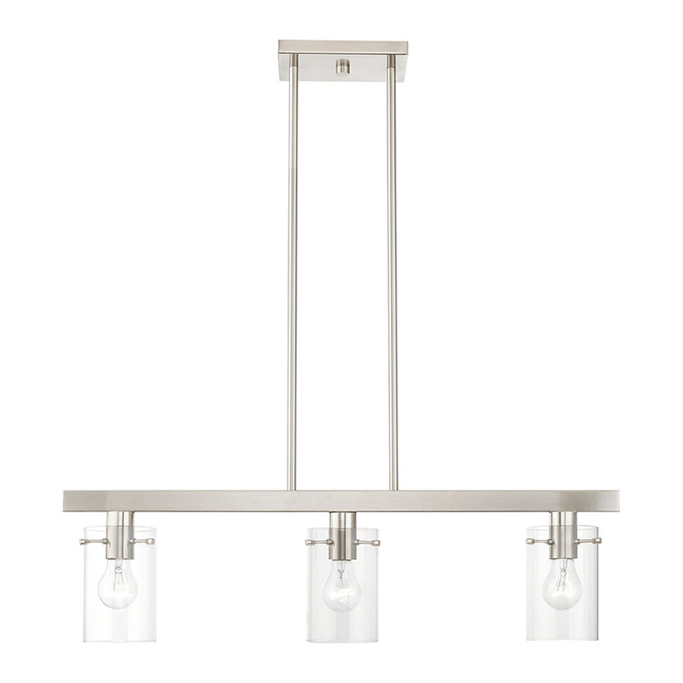 Livex Lighting Munich Collection  3 Light Brushed Nickel Linear Chandelier in Brushed Nickel 46153-91
