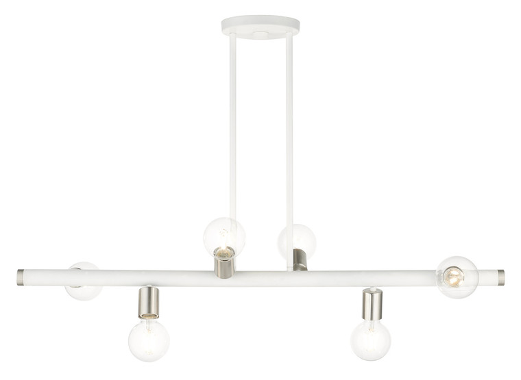 Livex Lighting Bannister Collection  6 Light White Linear Chandelier in White with Brushed Nickel Accents 45866-03