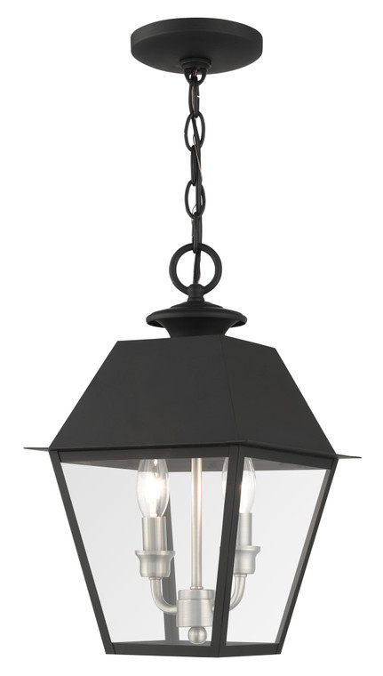 Livex Lighting Wentworth Collection  2 Light Black Outdoor Pendant Lantern in Black with Brushed Nickel Finish Cluster 27217-04