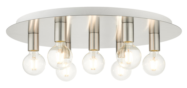Livex Lighting Hillview Collection  7 Light Brushed Nickel Flush Mount in Brushed Nickel with White Canopy 45876-91
