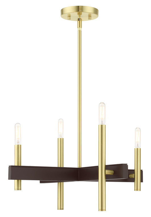 Livex Lighting Denmark Collection  4 Light Satin Brass Chandelier in Satin Brass with Bronze Accents 49344-12