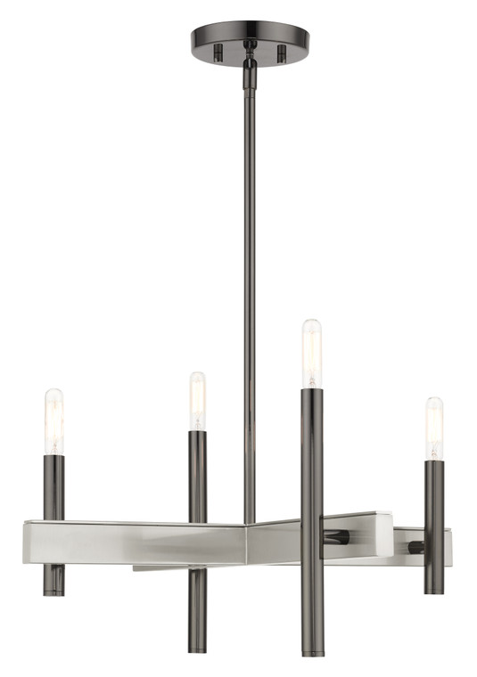 Livex Lighting Denmark Collection  4 Light Black Chrome Chandelier in Black Chrome with Brushed Nickel Accents 49344-46
