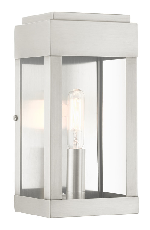 Livex Lighting York Collection  1 Light Brushed Nickel Outdoor ADA Wall Lantern in Brushed Nickel with Brushed Nickel Stainless Steel Reflector 21231-91