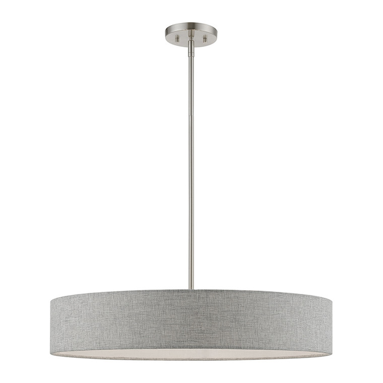 Livex Lighting Elmhurst Collection  5 Light Brushed Nickel with Shiny White Accents Large Drum Pendant in Brushed Nickel with Shiny White Accents 46145-91