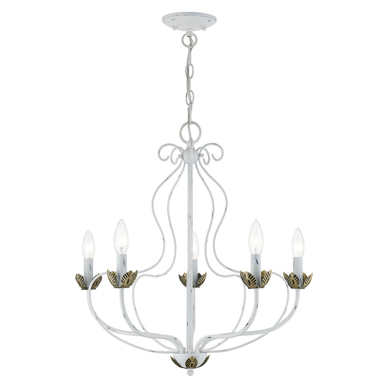 Livex Lighting Katarina Collection  5 Light Antique White Chandelier in Antique White with Antique Brass Accents 42905-60