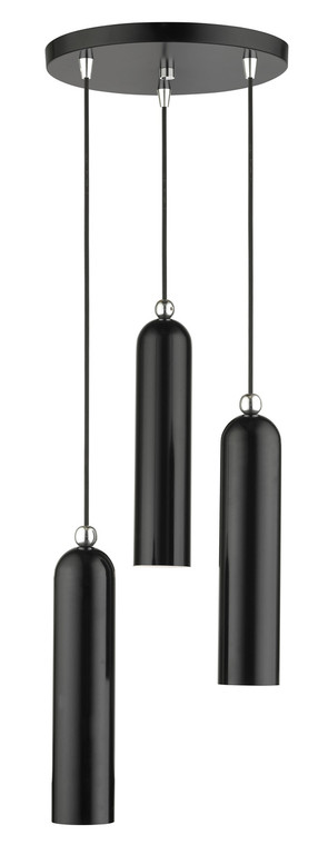 Livex Lighting Ardmore Collection  3 Light Shiny Black Pendant in Shiny Black with Polished Chrome Accents 46753-68
