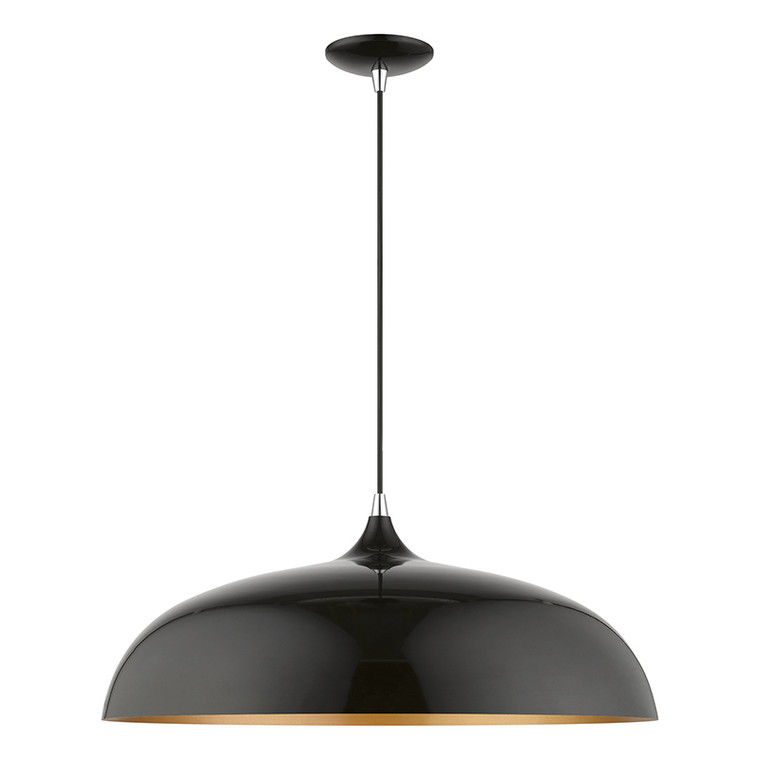 Livex Lighting Amador Collection  3 Light Shiny Black with Polished Chrome Accents Large Pendant in Shiny Black with Polished Chrome Accents 49234-68