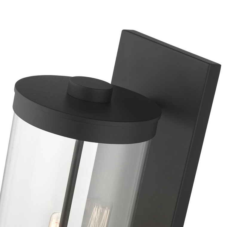 Livex Lighting Hillcrest Collection  3 Light Textured Black Outdoor Wall Lantern in Textured Black with Brushed Nickel Candles 20724-14