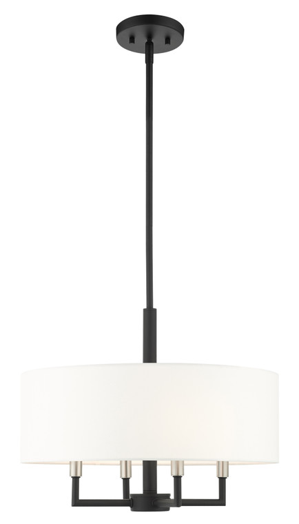 Livex Lighting Meridian Collection  4 Light Black Pendant Chandelier in Black with Brushed Nickel Accents 49374-04