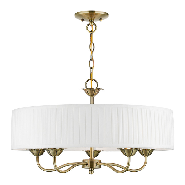 Livex Lighting Edinburgh Collection  5 Light Antique Brass Pendant Chandelier in Antique Brass 41775-01