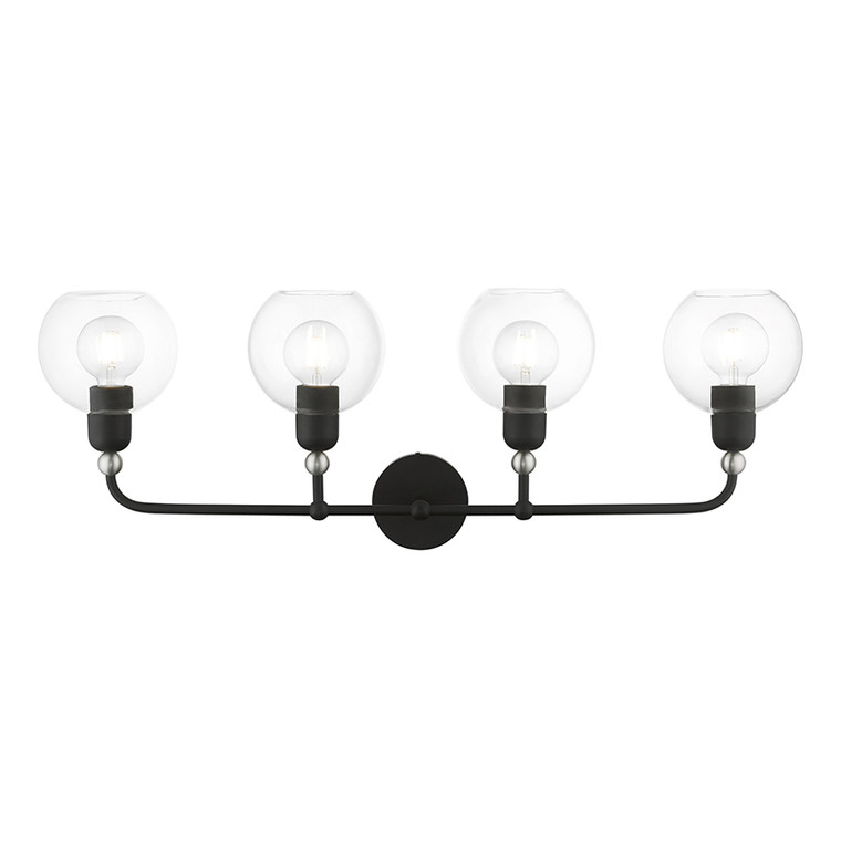Livex Lighting Downtown Collection  4 Light Black with Brushed Nickel Accents Large Sphere Vanity Sconce in Black with Brushed Nickel Accents 16975-04