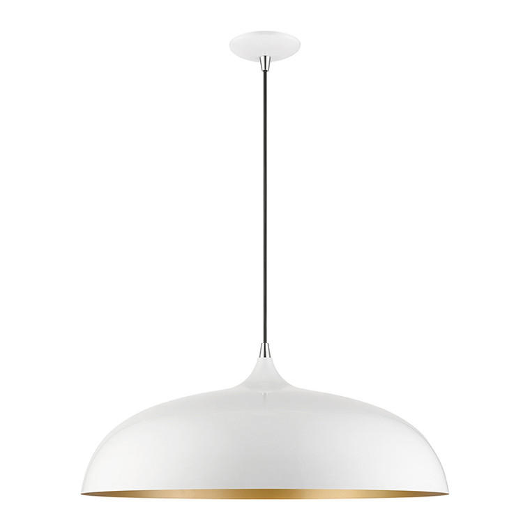 Livex Lighting Amador Collection  3 Light Shiny White with Polished Chrome Accents Large Pendant in Shiny White with Polished Chrome Accents 49234-69