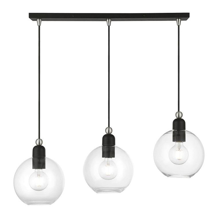 Livex Lighting Downtown Collection  3 Light Black with Brushed Nickel Accents Sphere Linear Chandelier in Black with Brushed Nickel Accents 48974-04