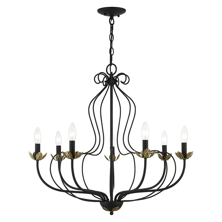 Livex Lighting Katarina Collection  7 Light Black Chandelier in Black with Antique Brass Accents 42907-04