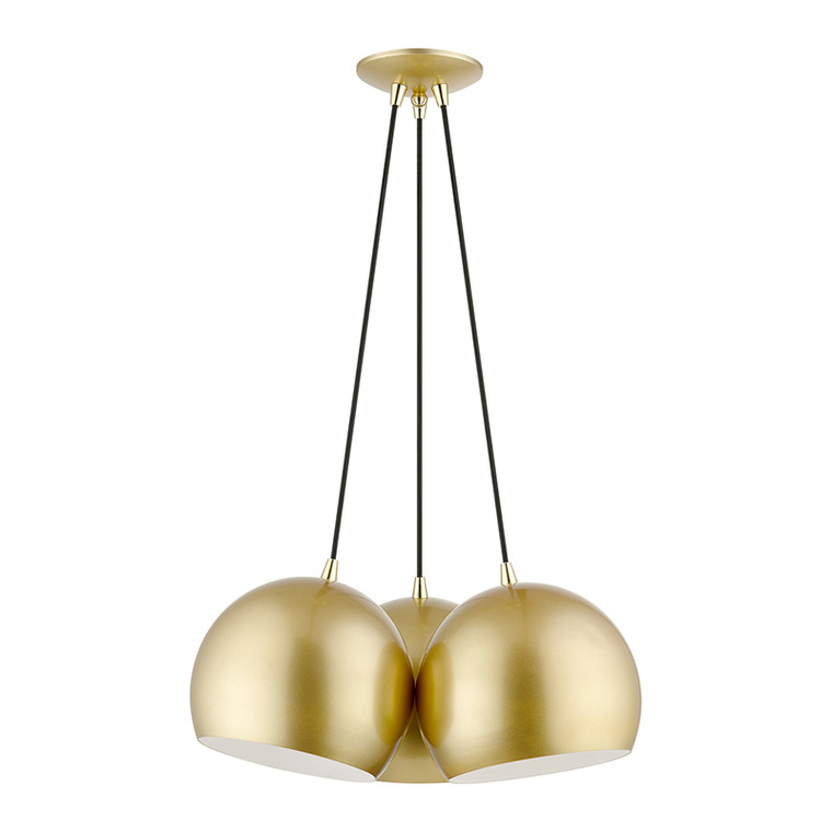 Livex Lighting Piedmont Collection  3 Light Polished Gold Globe Pendant in Soft Gold with Polished Brass Accents 43393-33