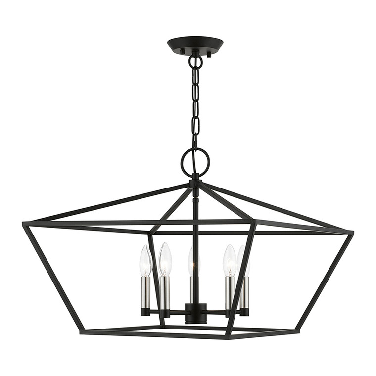 Livex Lighting Devone Collection  5 Light Black with Brushed Nickel Accents Chandelier in Black with Brushed Nickel Accents 49435-04