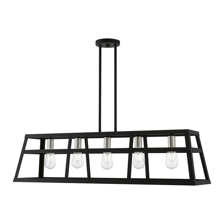 Livex Lighting Schofield Collection  5 Light Black with Brushed Nickel Accents Linear Chandelier in Black with Brushed Nickel Accents 49565-04