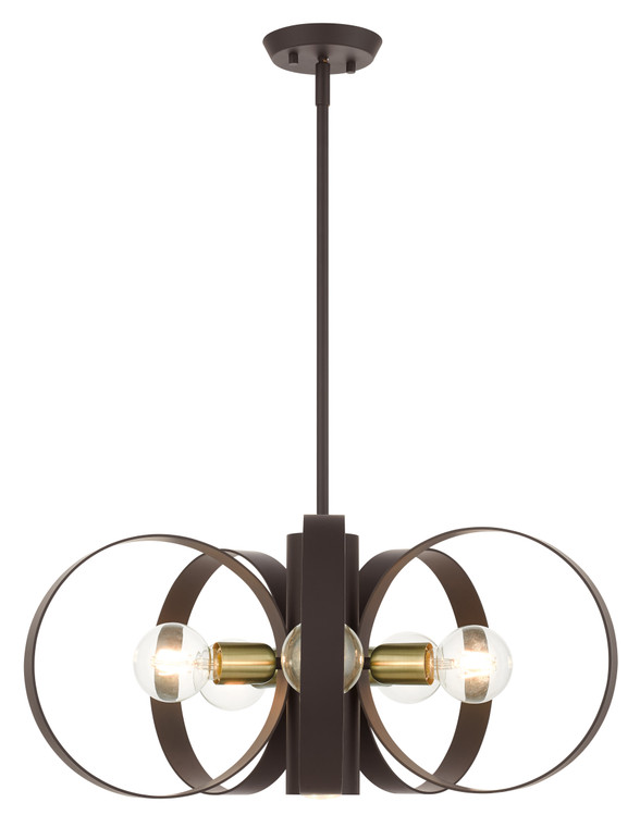 Livex Lighting Modesto Collection  6 Light Bronze Chandelier in Bronze with Satin Brass Accents 46425-07