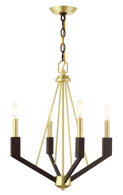 Livex Lighting Beckett Collection  4 Light Satin Brass Chandelier in Satin Brass and Bronze 51164-12
