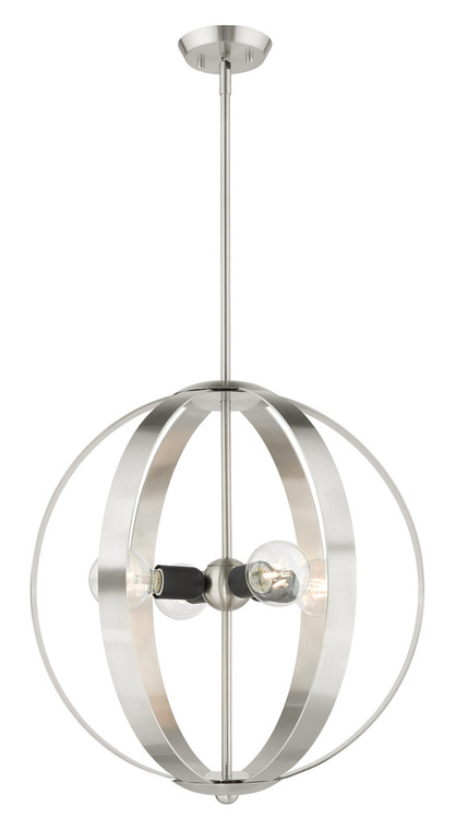 Livex Lighting Modesto Collection  4 Light Brushed Nickel Chandelier in Brushed Nickel with Black Accents 46415-91