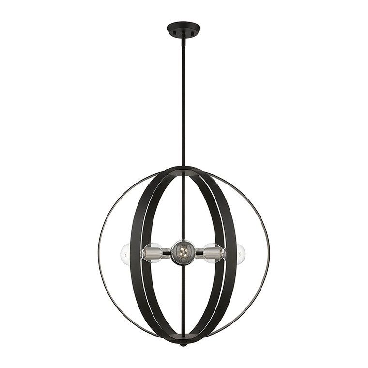 Livex Lighting Modesto Collection  5 Light Black Pendant Chandelier with Brushed Nickel Accents in Black with Brushed Nickel Accents 46416-04