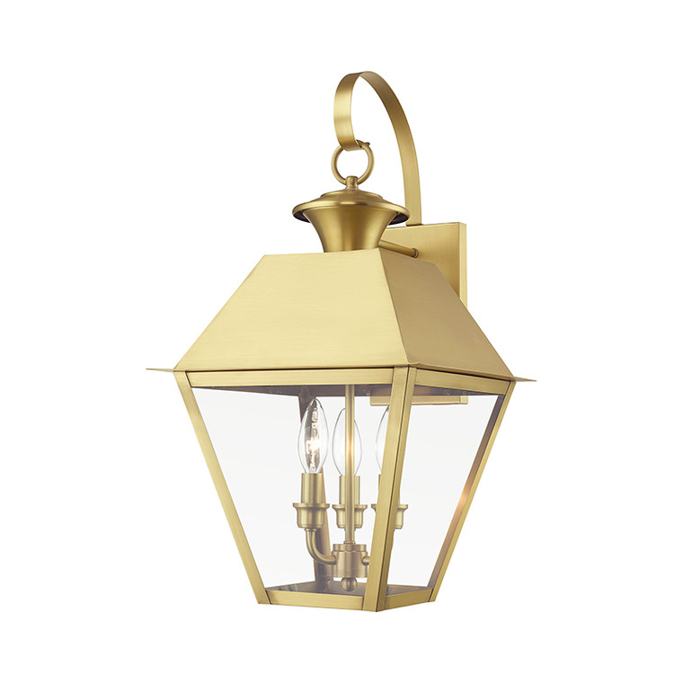 Livex Lighting Wentworth Collection  3 Light Natural Brass Outdoor Large Wall Lantern in Natural Brass 27218-08