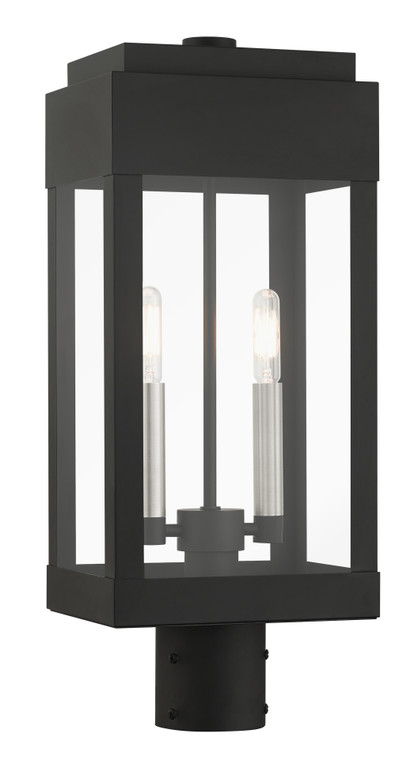 Livex Lighting York Collection  2 Light Black Outdoor Post Top Lantern in Black with Brushed Nickel Finish Candles 21236-04