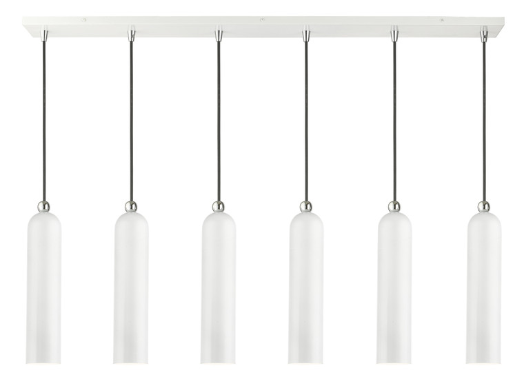 Livex Lighting Ardmore Collection  6 Light Shiny White Linear Pendant in Shiny White Finish with Polished Chrome Accents 46757-69
