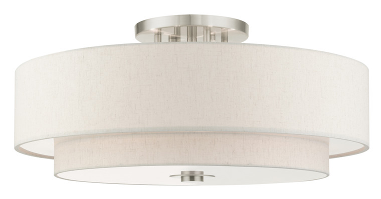 Livex Lighting Meridian Collection  6 Light Brushed Nickel Semi Flush in Brushed Nickel 45849-91