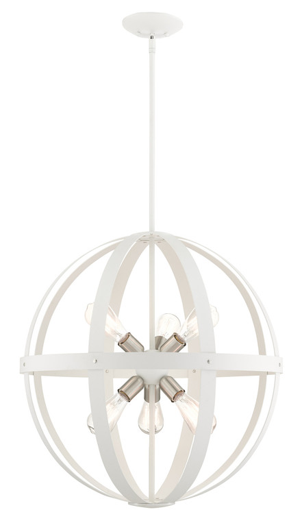 Livex Lighting Stoneridge Collection  6 Light Textured White with Brushed Nickel Finish Cluster Pendant Chandelier in Textured White with Brushed Nickel Finish Cluster 49646-13