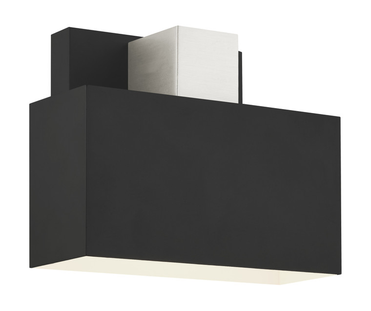 Livex Lighting Lynx Collection  1 Light Black Outdoor ADA Wall Sconce in Black with Brushed Nickel Accents 22422-04