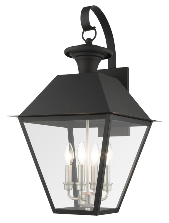 Livex Lighting Wentworth Collection  4 Light Black Outdoor Wall Lantern in Black with Brushed Nickel Finish Cluster 27222-04