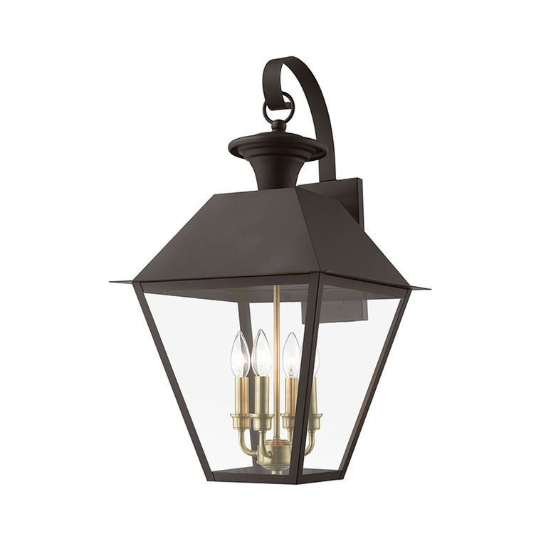 Livex Lighting Wentworth Collection  4 Light Bronze with Antique Brass Finish Cluster Outdoor Extra Large Wall Lantern in Bronze with Antique Brass Finish Cluster 27222-07