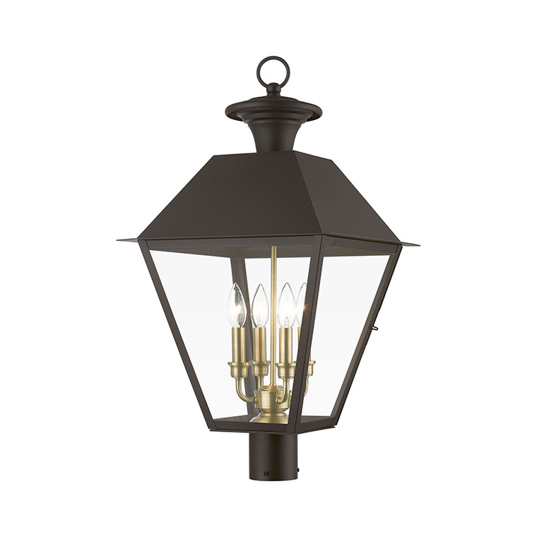 Livex Lighting Wentworth Collection  4 Light Bronze with Antique Brass Finish Cluster Outdoor Extra Large Post Top Lantern in Bronze with Antique Brass Finish Cluster 27223-07