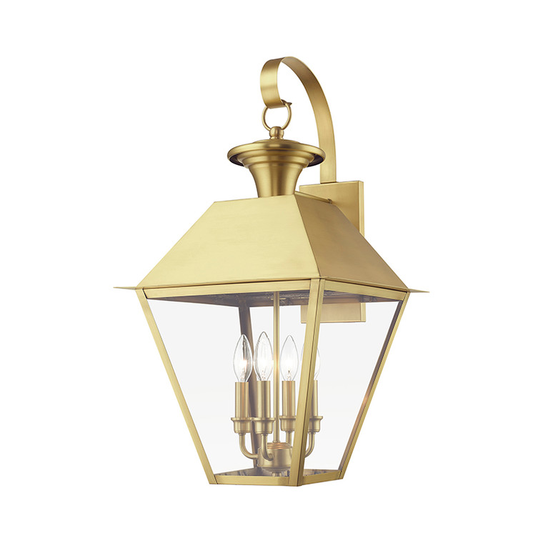 Livex Lighting Wentworth Collection  4 Light Natural Brass Outdoor Extra Large Wall Lantern in Natural Brass 27222-08