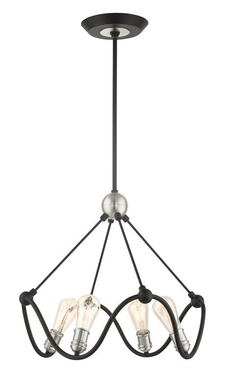 Livex Lighting Archer Collection  4 Light Textured Black with Brushed Nickel Accents Chandelier in Textured Black with Brushed Nickel Accents 49733-14