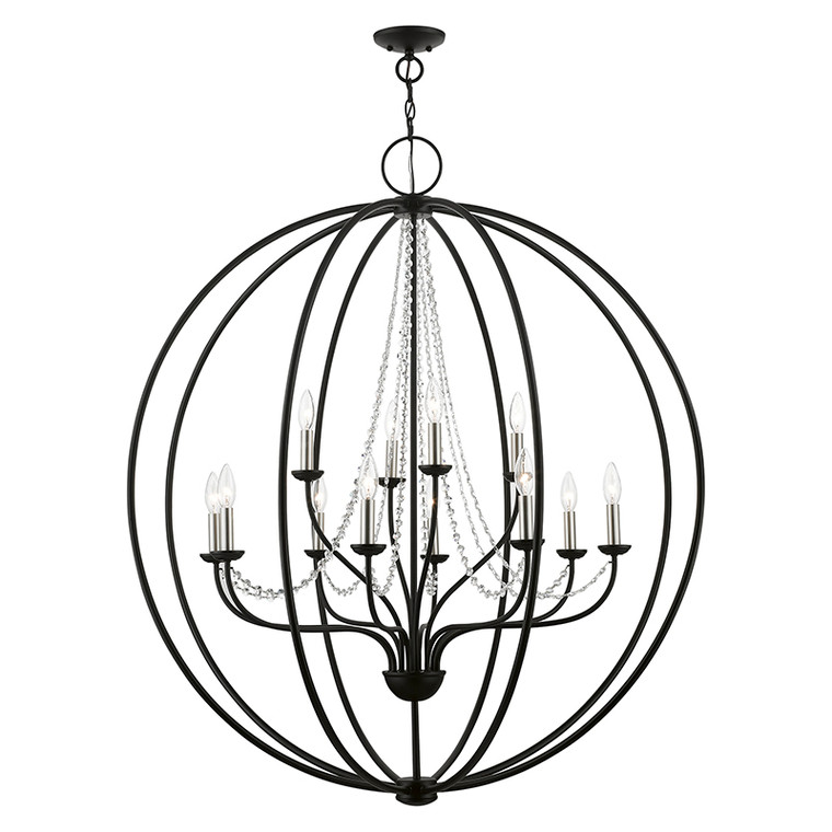 Livex Lighting Arabella Collection  12 Light Black with Brushed Nickel Finish Candles Grande Foyer Chandelier in Black with Brushed Nickel Finish Candles 40919-04