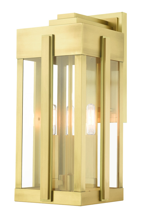 Livex Lighting Lexington Collection  3 Light Natural Brass Outdoor Wall Lantern in Natural Brass 27714-08